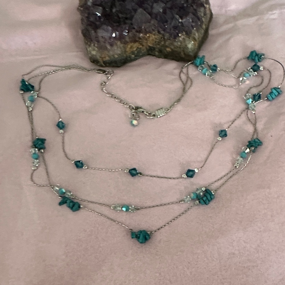 Elegant Turquoise,crystals  and Sterling Silver 925 Necklace